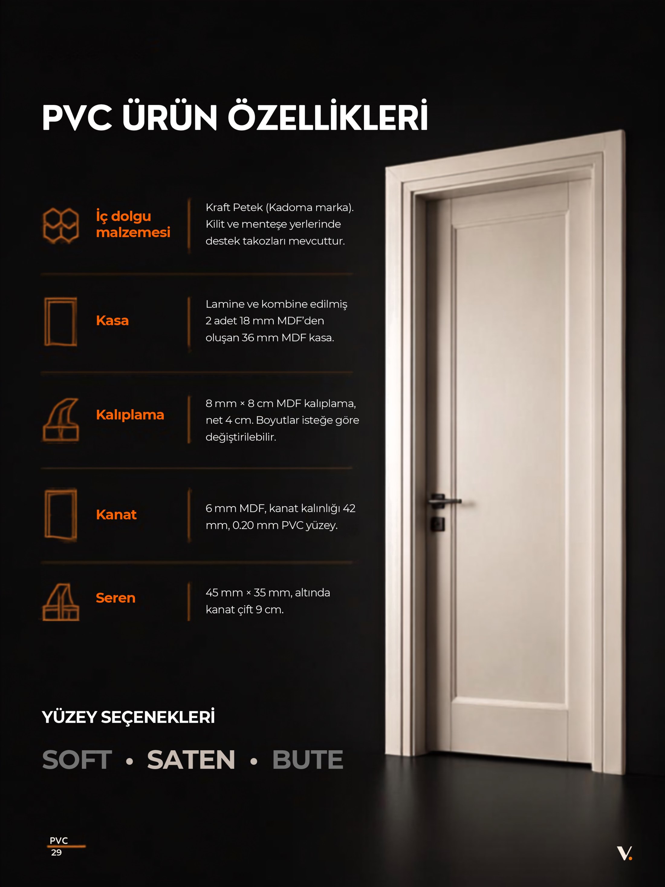 PVC ürün özellikleri ve kapı detayı